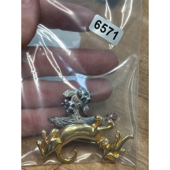 Vintage Gold & Silver-Tone Dachshund & Poodle Dog Brooch Pins With Rhinestone Ac - Picture 2 of 8